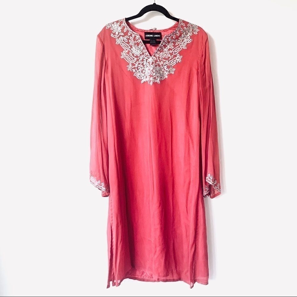 VINTAGE ADRIENNE LANDAU ROSE SEQUIN CAFTAN MUMU